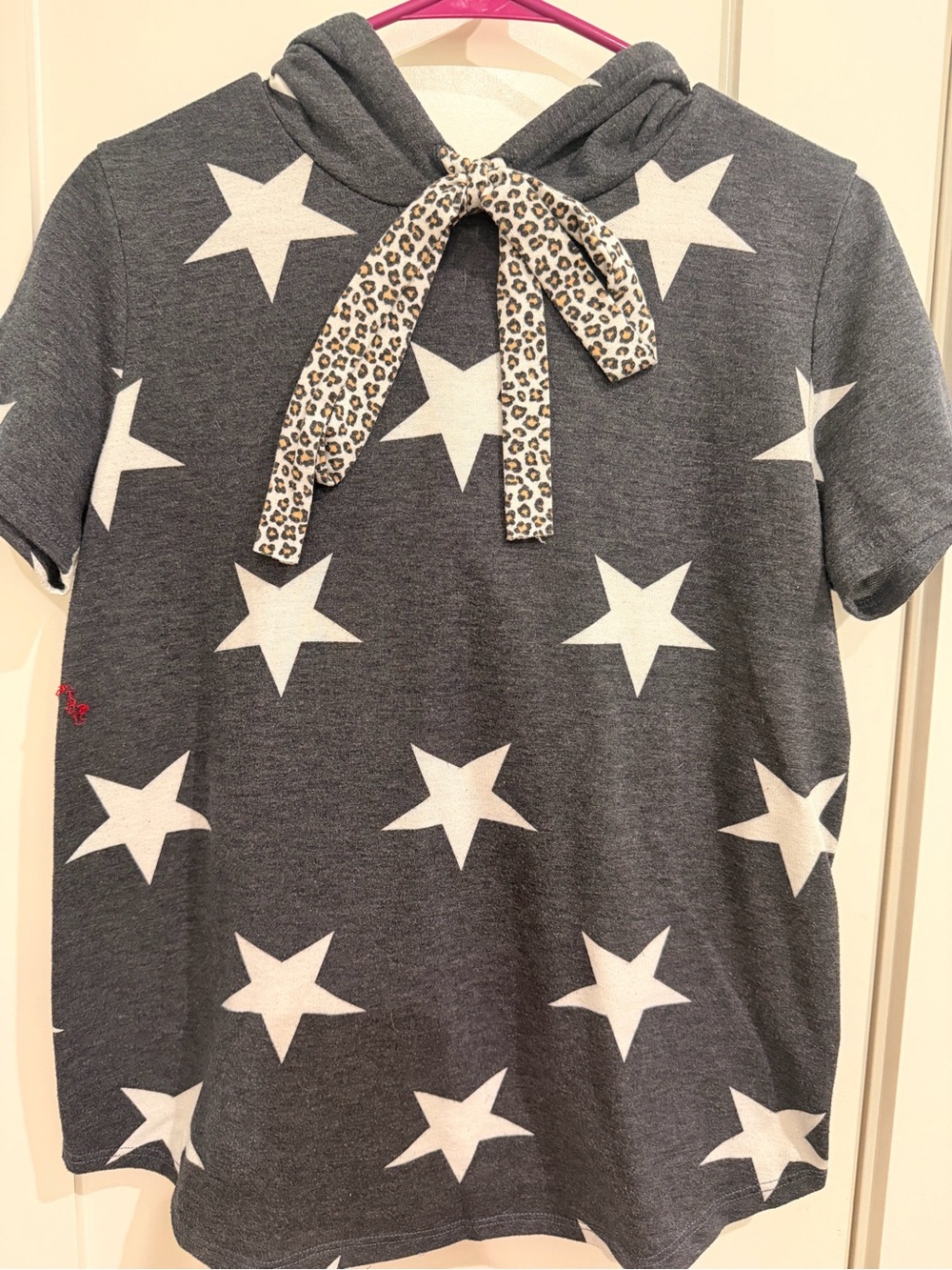 Girls' Star-Print Short Sleeve Hoodie - Charcoal